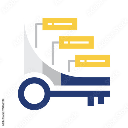 Blue, yellow, and gray long tail keywords icon with flat style