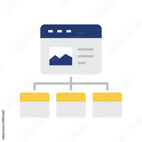 Blue, yellow, and gray site map icon with flat style