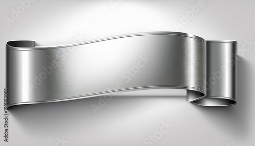 silver metallic ribbon banner clean empty space for text shining scroll with chrome effect white background for design