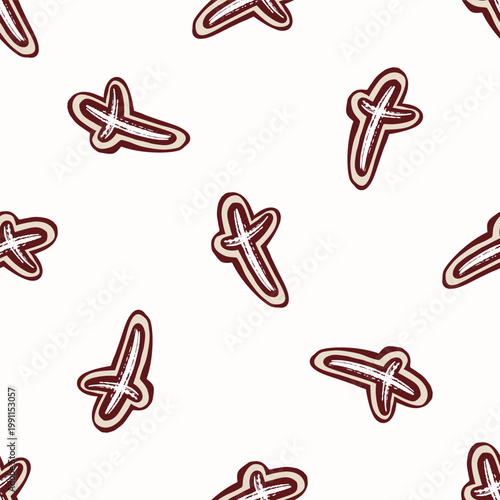 Christian cross seamless vector pattern. Hand drawn religious crucifix vintage illustration for wallpaper background. Catholic symbol all over print. 