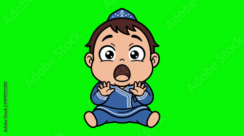 Adorable cartoon baby with surprised expression and open mouth.