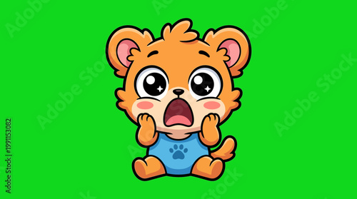 Adorable Cartoon Bear Cub with Big Eyes and Shocked Expression.
