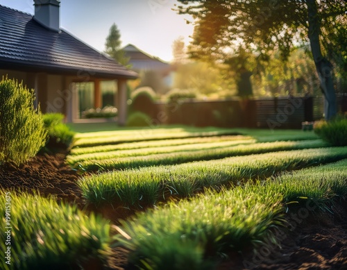 professional landscaping job installing natural grass turf