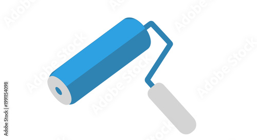 Isometric Blue Paint Roller Icon for Home Renovation and DIY Projects Isolated on White Background