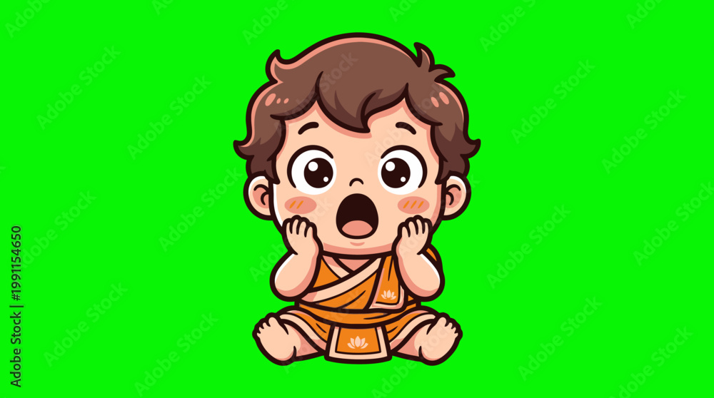 Obraz premium Cute cartoon baby with surprised expression and open mouth.