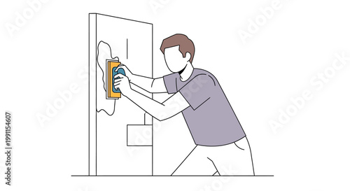 Professional Plasterer Applying Putty to Wall Illustration - Home Renovation and DIY Construction Concept