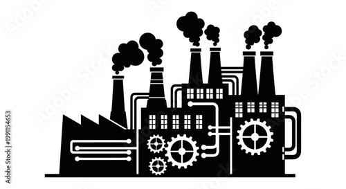 Industrial Factory with Smokestacks.