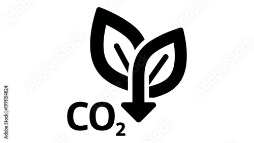 Co2 reduction icon, carbon footprint reduction symbol with leaves, ecofriendly concept, vector illustration isolated on