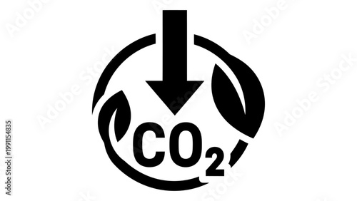 Carbon dioxide reduction icon, co2 emission reduction symbol with leaves, vector illustration isolated on white backgrou