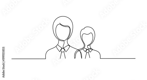 Minimalist Line Art: Two People, Father and Son, Embracing Together