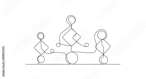 Abstract family connection, continuous line drawing, representing unity, love, and togetherness.