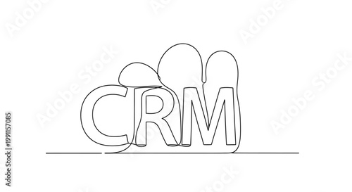 CRM Customer Relationship Management concept, continuous line drawing of CRM letters with cloud icon