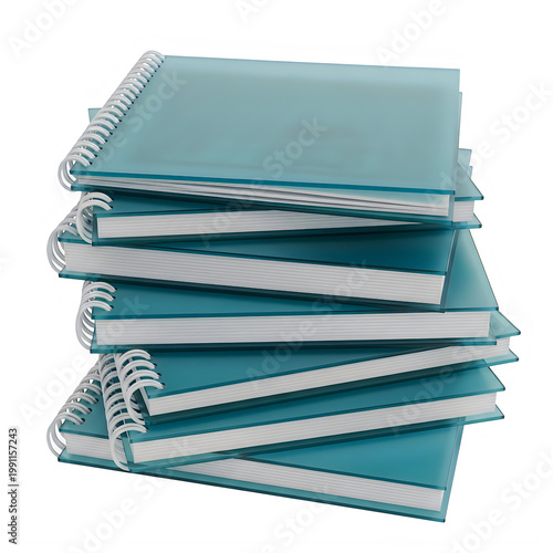 Stacked blue notebooks with spiral binding in modern arrangement