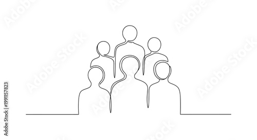 Minimalist Line Art Group of People Silhouettes, Diverse Crowd, Teamwork Concept