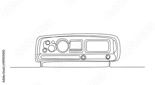 Vintage Car Dashboard Line Art Drawing, Retro Automotive Interior, Classic Vehicle Controls