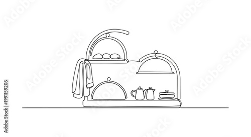 Elegant Afternoon Tea Service: Tiered Stand with Teapot, Cups, and Pastries