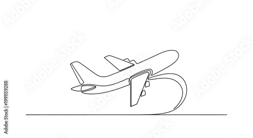 Airplane taking off, continuous line drawing, minimalist travel concept