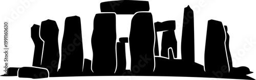 Minimalist black silhouette of Stonehenge monument icon symbol isolated on white background
