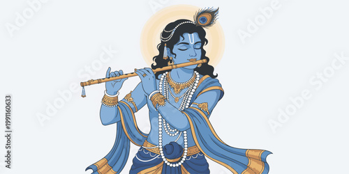 Lord Krishna Playing Flute Vector Illustration Hindu God Minimal Art