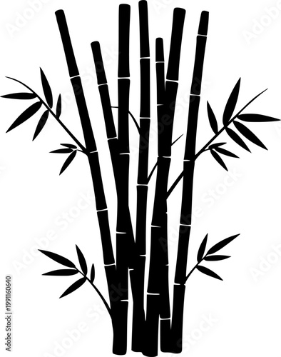 Minimalist black bamboo plant silhouette isolated on white background
