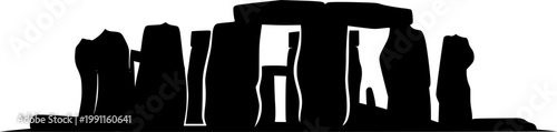 Minimalist black silhouette of Stonehenge monument icon symbol isolated on white background
