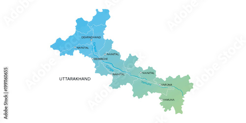 Uttarakhand Map Vector Illustration India State Clean Outline Design