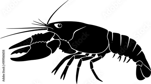 Minimalist black crayfish silhouette symbol isolated on white background
