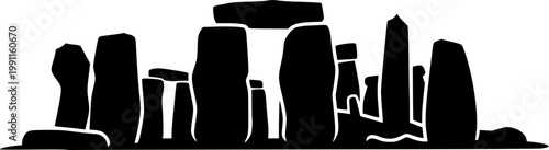 Minimalist black silhouette of Stonehenge monument icon symbol isolated on white background
