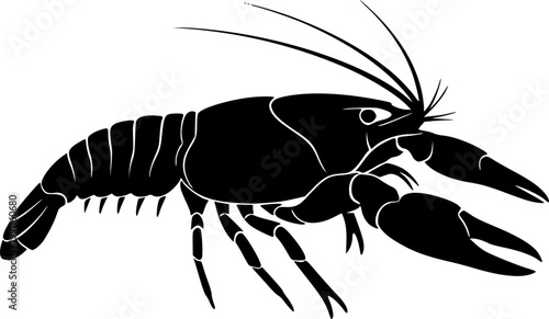Minimalist black crayfish silhouette symbol isolated on white background
