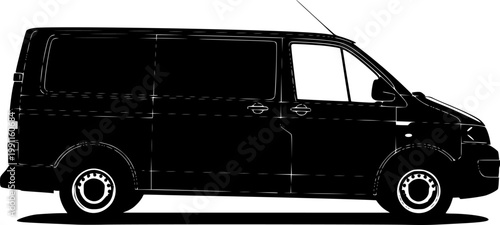Black silhouette of a van against a isolated on white background
