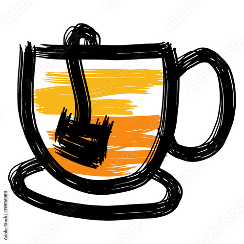 Tea cup with paint brush strokes