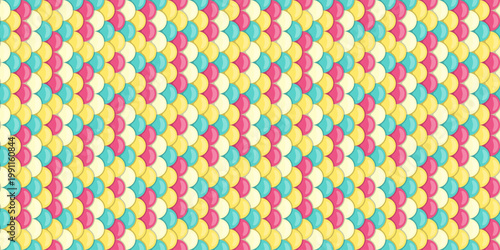 Vibrant pastelcolored scales pattern.  Perfect for playful backgrounds, website design, textiles, or whimsical branding.  This cheerful, repeating design offers a fun and modern aesthetic.