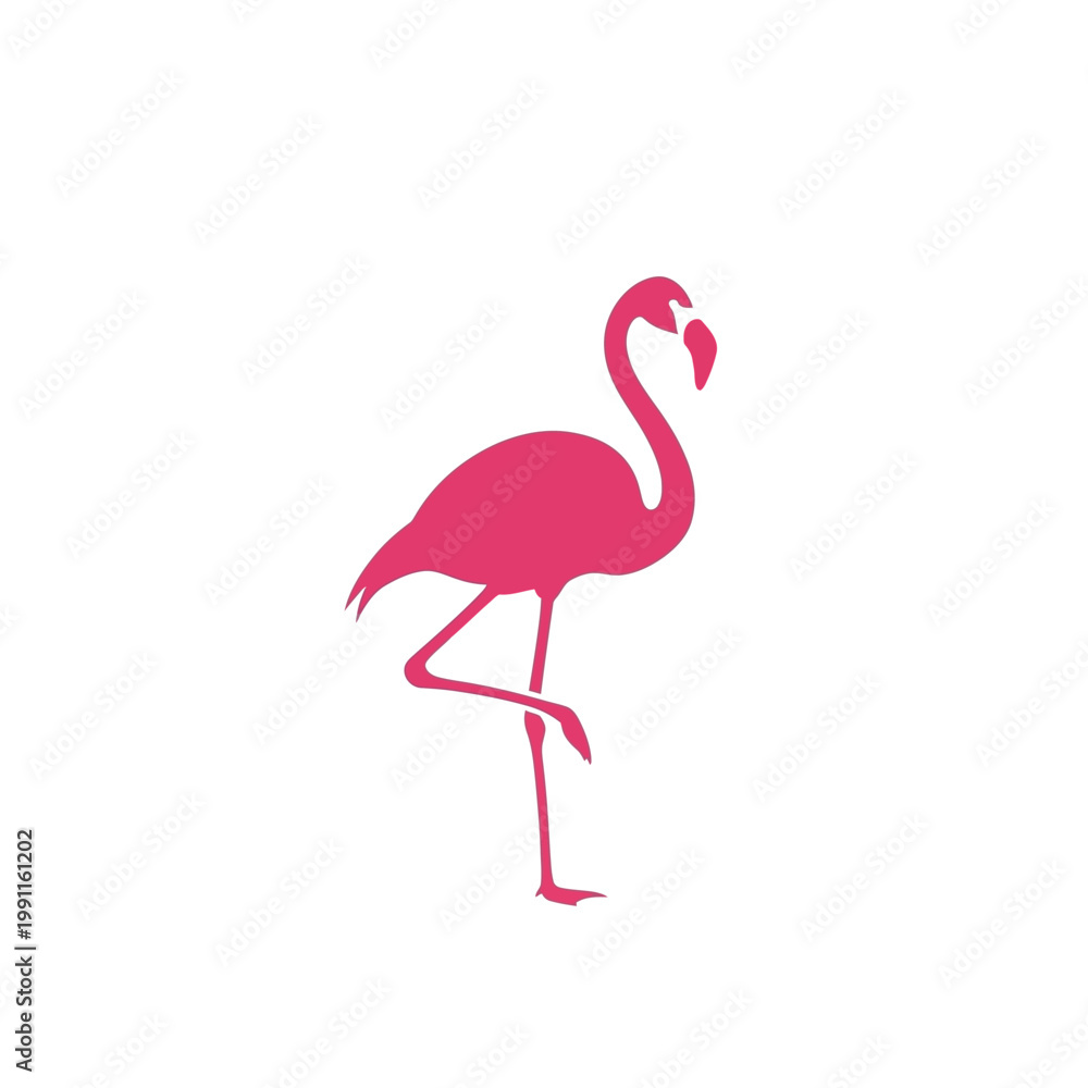 Obraz premium A minimalist pink flamingo standing on one leg on a white background, a simple illustration