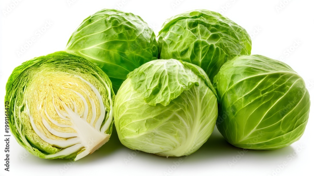 Fototapeta premium Fresh Green Cabbages Arranged in a Neat and Appealing Repeating Pattern