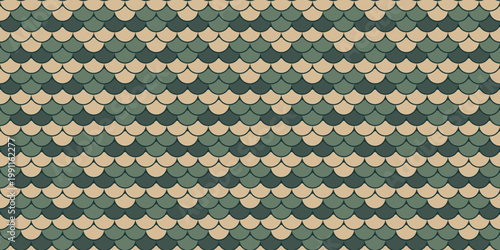 Seamless geometric pattern featuring overlapping scales in muted green and beige tones.  Perfect for textile designs, website backgrounds, or any project needing a subtle yet sophisticated texture.