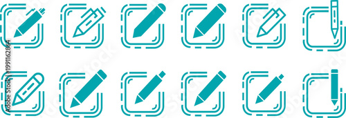 Professional edit text icon set for mobile app and web UI, featuring creative pencil and document symbols.  text editing and word processing icon collection, high-quality vector graphics

