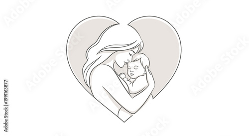 Mother Holding Baby Tenderly Inside Heart Shape Outline