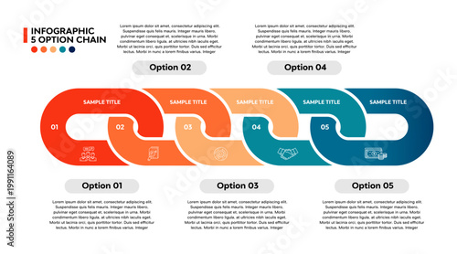 5 option infographic with illustrated chain shapes, easy to use for presentation templates or business reports. Editable vector illustration.