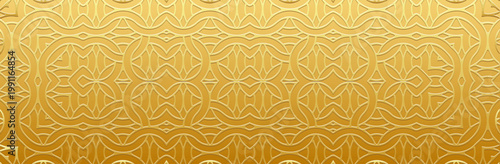 Banner, cover design, fresco. Geometric gold pattern on a gold background, embossing. Ornaments, arabesques, mandalas. Ethnic, tribal traditions of the East, Asia, India, Mexico, Aztecs, Peru.
