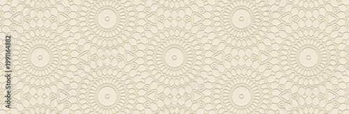 Banner, cover design, mural. Geometric lace pattern on a white background, embossed. Ornaments, arabesques, mandalas. Ethnic, tribal traditions of the East, Asia, India, Mexico, Aztecs, Peru.