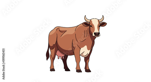 Eid Al Adha celebration with a stylized brown cow illustration, a symbol of sacrifice and tradition
