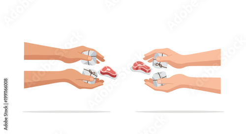 Eid Al Adha celebration sharing meat portions with family and friends, traditional sacrifice distribution