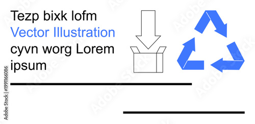 Waste management, eco-friendly design, packaging solutions, sustainability concepts, environmental awareness, recycling education. Blue recycling symbol, box illustration placeholder text. Recycling