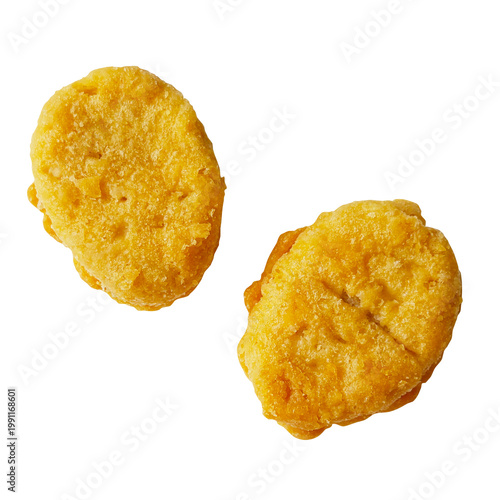 Quadro em tela チキンナゲット 2個の切り抜き。お弁当・パーティー・サイドメニュー用の食材 (Two chicken nuggets isolated