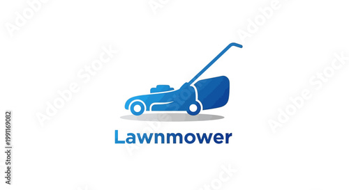 Blue Lawn Mower Logo on White Background for Business.
