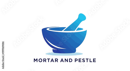 Blue Mortar and Pestle Illustration for Culinary and Herbal Use.
