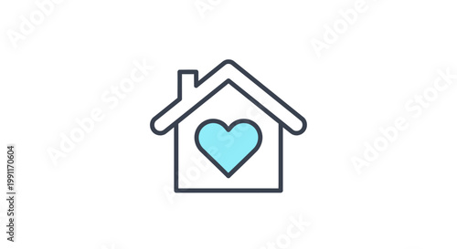 Minimalist line icon of a house with a heart, symbolizing love, security, and a cherished home. Ideal for family, real estate, property, and community themes, conveying warmth and belonging
