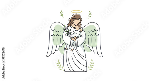 Beautiful Angel Holding Dove with Wings and Halo.