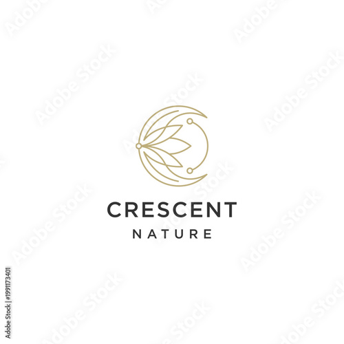 Crescent nature line logo design template