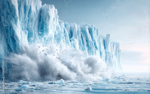 Majestic Glacier Wall Collapsing into Crystal-Clear Ocean Waters